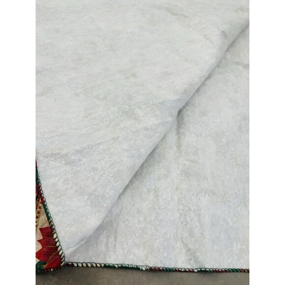 Vintage Vinyl Tablecloth Flannel Backed Christmas Tree Poinsettia Red Tan 98x60" - Picture 6 of 6